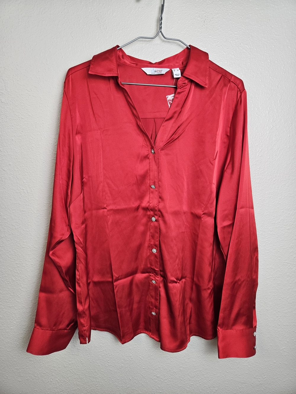 Women's Red Button-Down Blouse Size L
